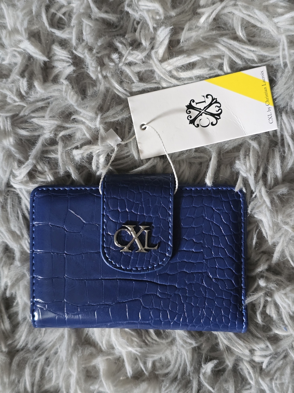 NWT CXL by Christian Lacroix Colbat Blue Croc-Embossed Bi-Fold Wallet